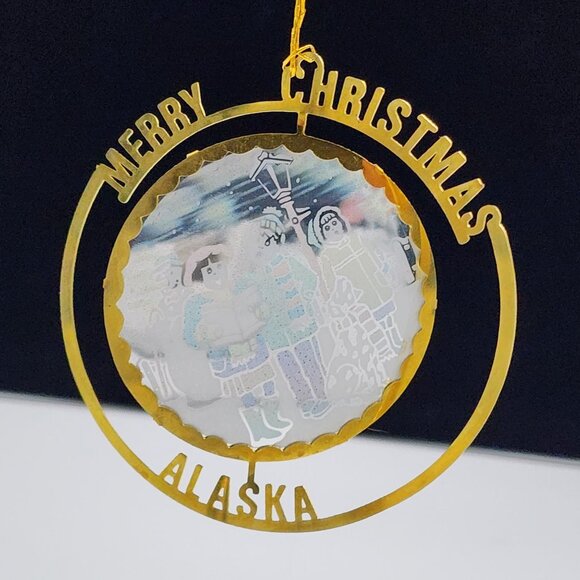 Merry Christmas Alaska Hologram Gold-Tone Hanging Christmas Holiday Ornament 3" - Picture 2 of 4